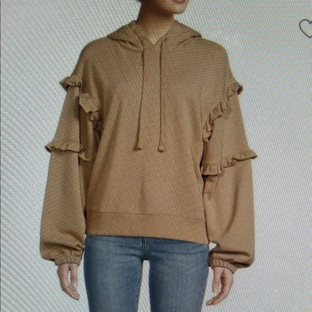 Autumn Snugly Sloughy Tan Evelyn Ruffle Sleeve Hoodie Warm Cozy OVERSIZED XS